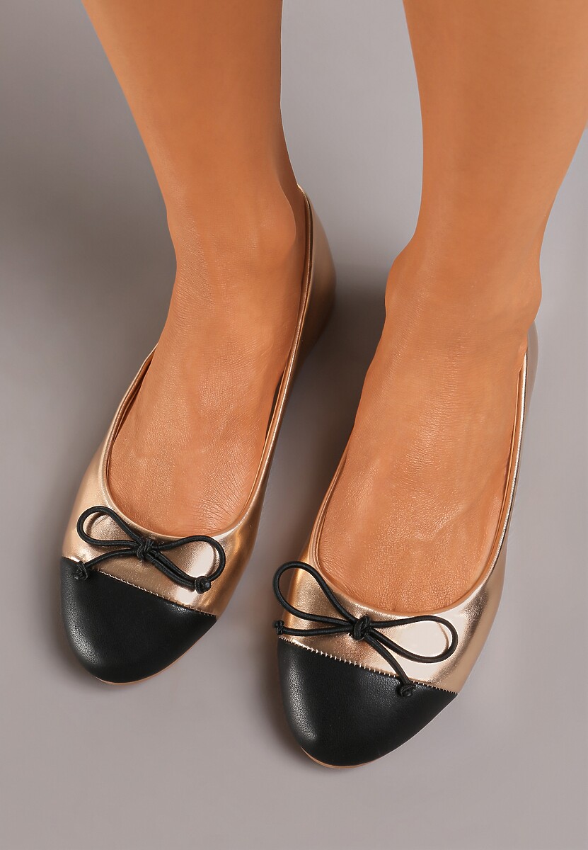 Szampańskie Klasyczne Balerinki z Okrągłym Przodem i Kokardką Engobe