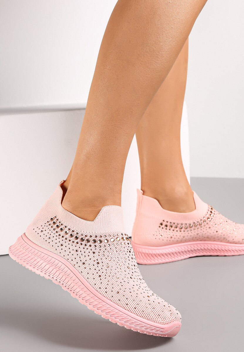 Różowe Wsuwane Buty Sportowe Ozdobione Cyrkoniami Nessos