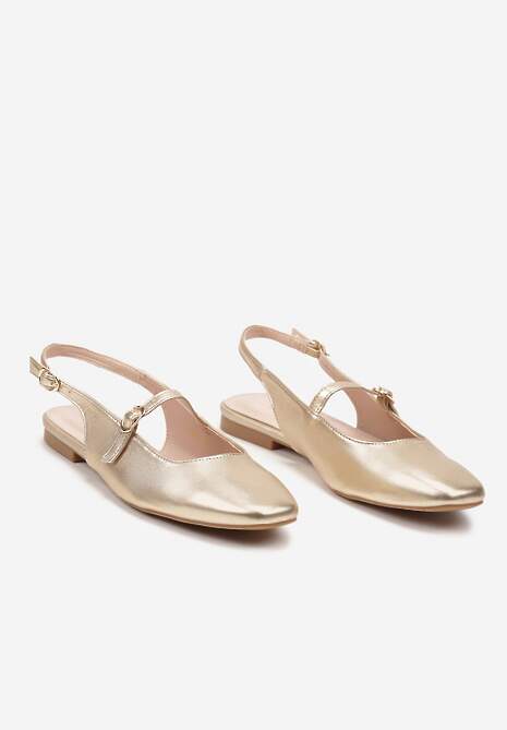 Złote Sandały z Imitacji Skóry na Płaskiej Podeszwie z Dwoma Paskami Darnalea