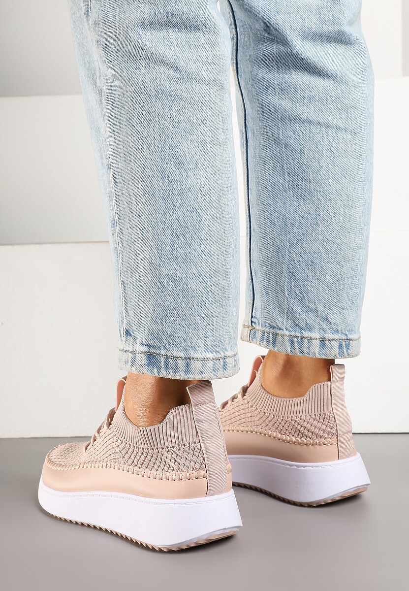 Różowe Buty Sportowe Sneakersy z Siateczkową Cholewką Helazia