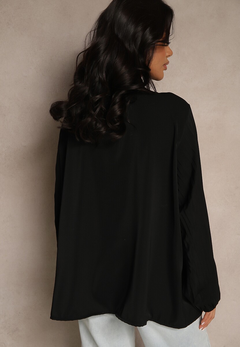 Czarna Bluzka Ozdobiona Wiązaniem i Plisowanymi Rękawami Jenowena