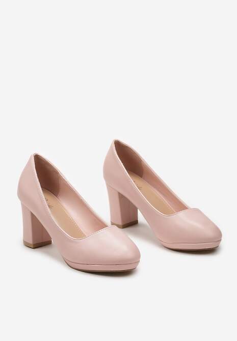 Beżowe Czółenka na Klasycznym Słupku i Niskiej Platformie z Okrągłym Noskiem Borara