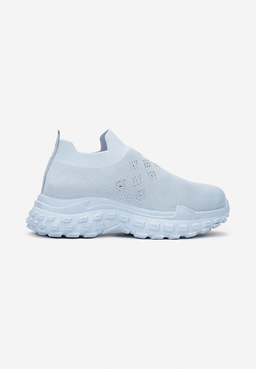 Jasnoniebieskie Buty Sportowe na Grubej Podeszwie z Elastyczną Cholewką z Cyrkoniami Kolby