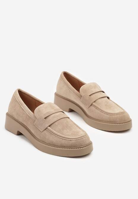 Ciemnobeżowe Mokasyny Ozdobione z Przodu Paskiem Jelzivis