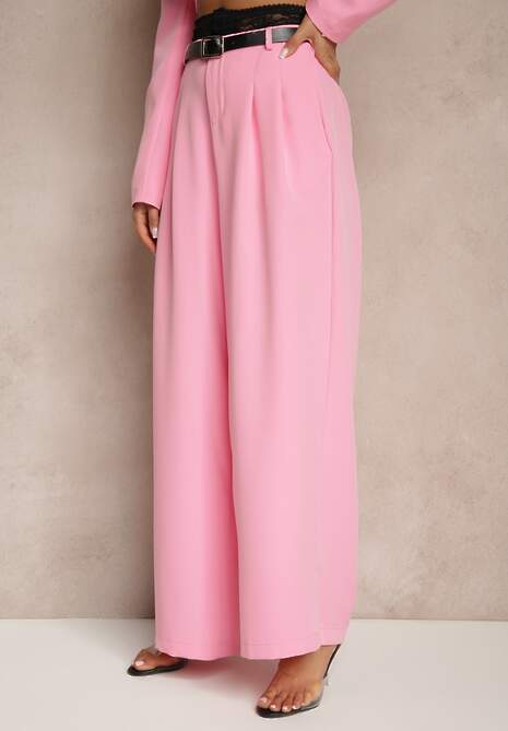 Różowy Komplet Szerokie Spodnie i Krótka Marynarka z Usztywnionymi Miseczkami Liovea