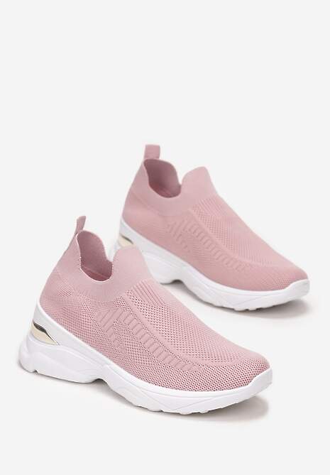 Różowe Wsuwane Buty Sportowe ze Skarpetkową Cholewką na Ozdobnej Podeszwie Wylla