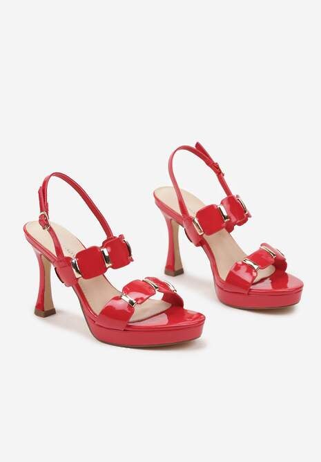 Czerwone Lakierowane Sandały na Szpilce z Ozdobnymi Paskami Vilamia
