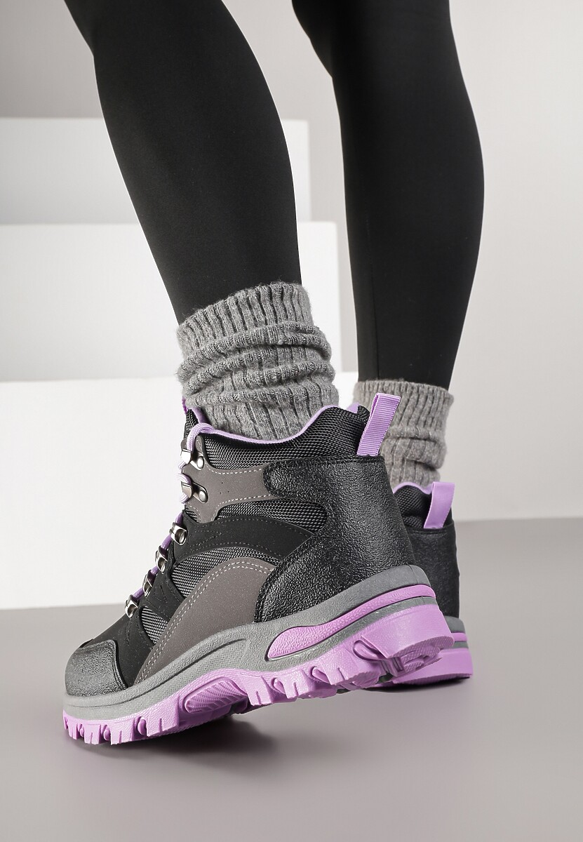 Czarno-Fioletowe Buty Trekkingowe Trapery Vices z Geometrycznym Wzorem Norrive