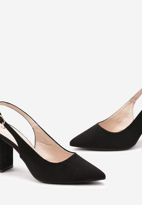 Czarne Czółenka na Słupku ze Szpiczastym Noskiem Peloria