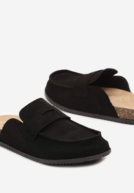 Czarne Chodaki Klapki na Płaskiej Podeszwie z Kwadratowymi Noskami Velimia