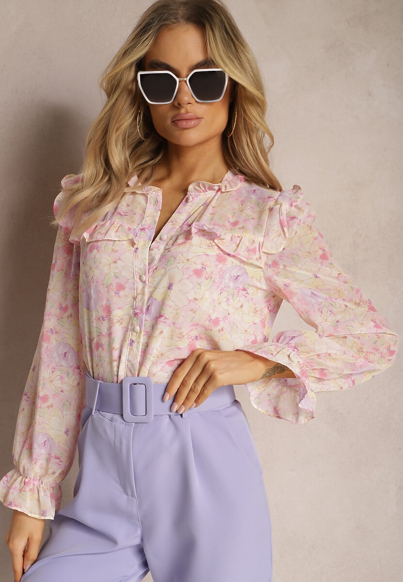 Różowa Koszula z Falbaniastymi Wstawkami Leviosta