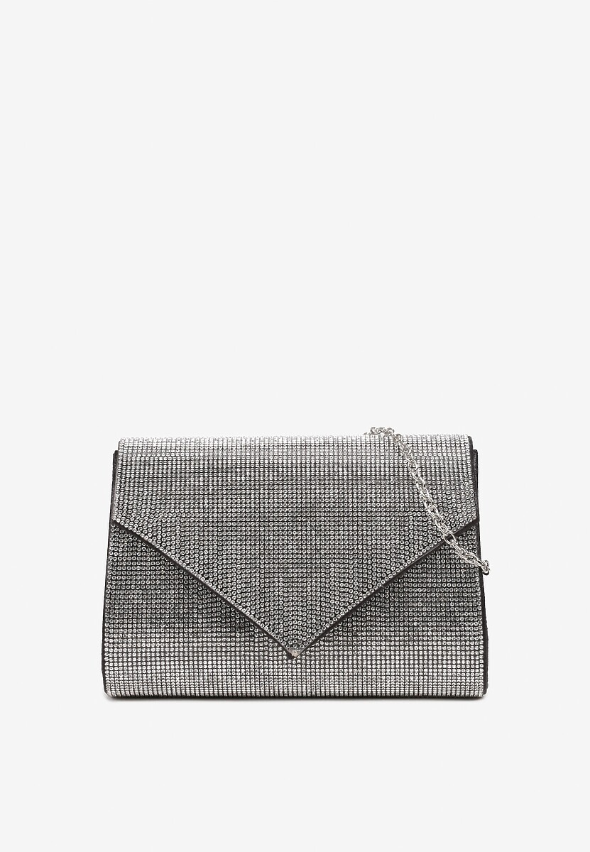 Złota Torebka  Kopertówka z Ozdobnymi Cyrkoniami i Metalowym Łańcuszkiem Tiamate