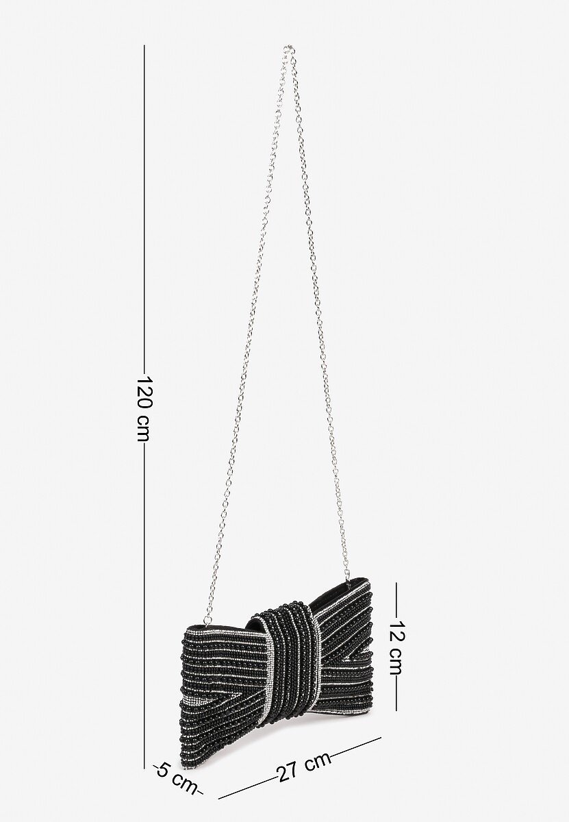 Czarna Wieczorowa Torebka Vices w Kształcie Kokardy z Odpinanym Łańcuszkiem Istte