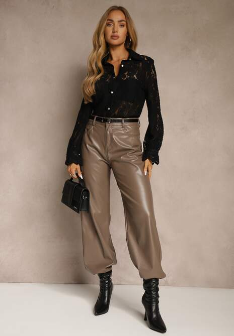 Czarna Koszula Koronkowa na Guziki Acameda