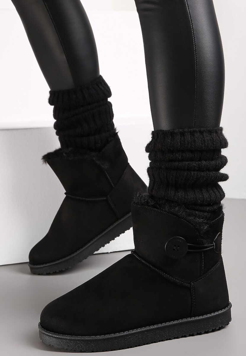 Czarne Śniegowce na Grubej Podeszwie Chalfi