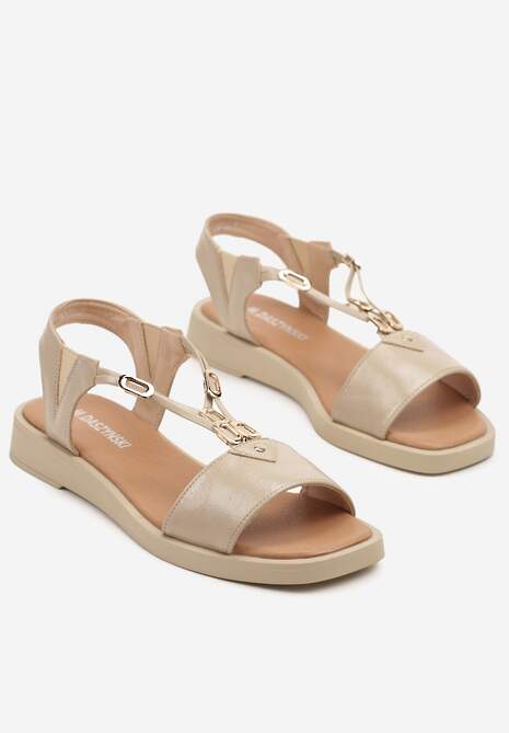 Beżowe Sandały Ozdobione Aplikacjami i Metalicznym Połyskiem Tolienne