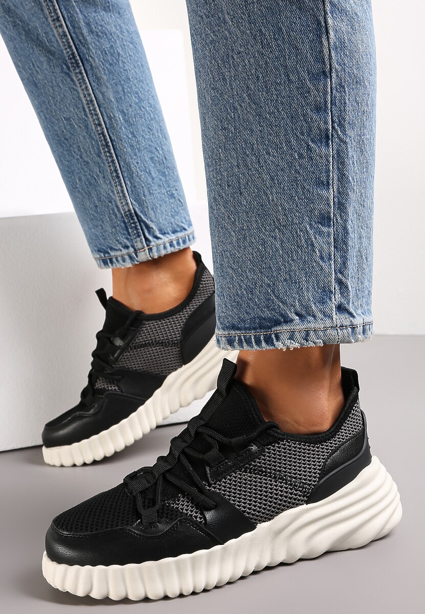 Czarne Sneakersy Sznurowane na Grubej Podeszwie Stephenie