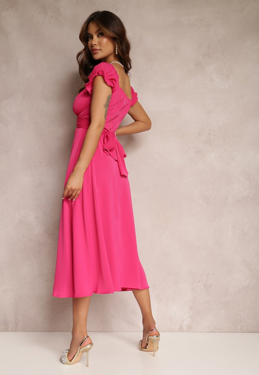 Fuksjowa Sukienka o Rozkloszowanym Kroju z Wiązaniem Perolis