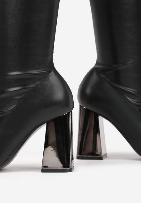 Czarne Eleganckie Kozaki Vices na Metalicznym Słupku z Dopasowaną Cholewką Nianesa