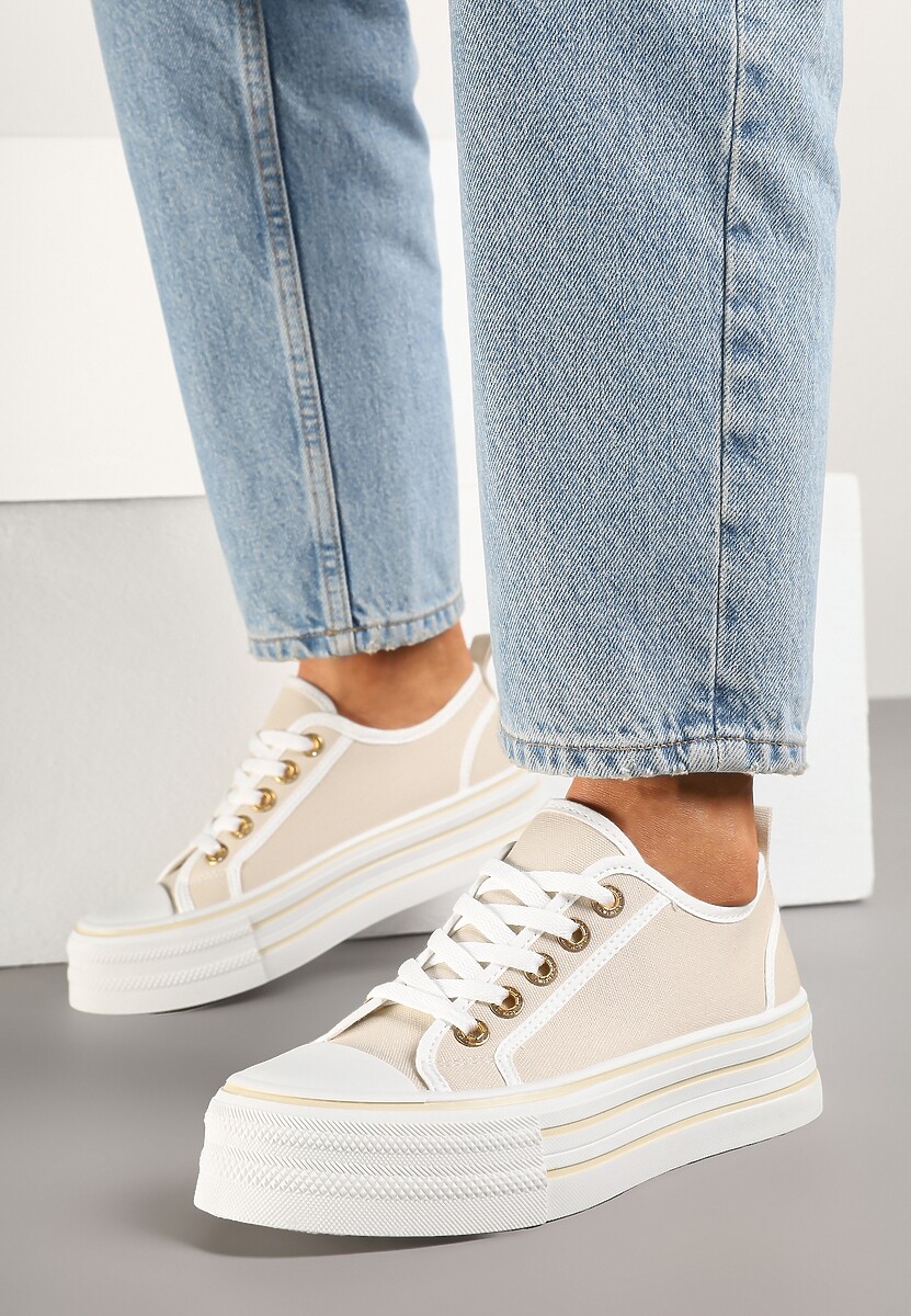 Beżowe Trampki na Grubej Podeszwie Lurivanna