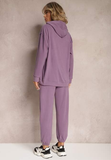 Fioletowy Komplet Dresowy z Bluzą i Spodniami Ciranova