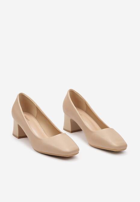 Beżowe Casualowe Czółenka na Słupku z Kwadratowym Noskiem Brannessa