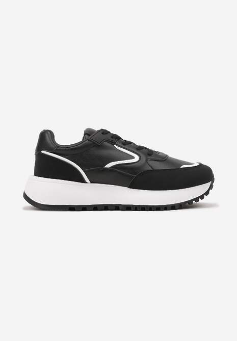 Czarne Sneakersy na Płaskiej Podeszwie z Geometrycznym Motywem Erithnia