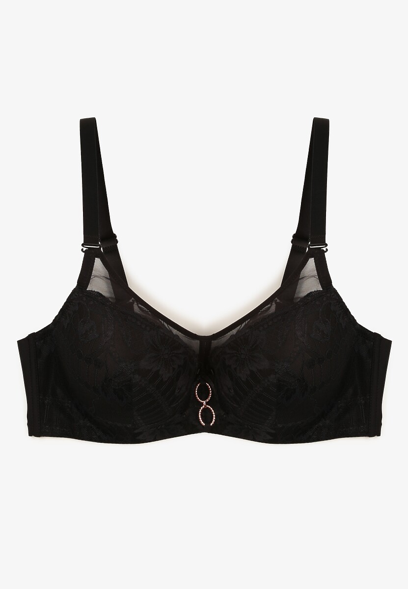 Czarny Biustonosz z Koronką na Regulowanych Odpinanych Ramiączkach Krisanda