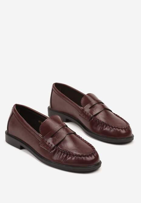 Bordowe Mokasyny Vices z Marszczeniem i Wkładką ze Skóry Naturalnej Mestia