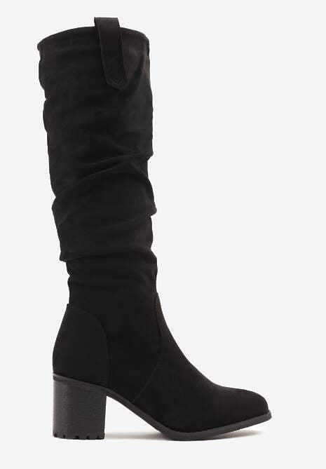 Czarne Kozaki na Klasycznym Słupku z Imitacji Zamszu Misokse