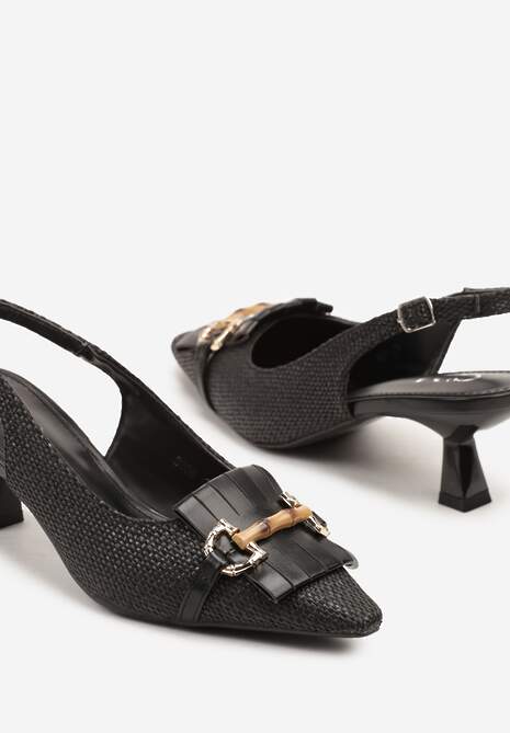 Czarne Sandały na Kaczuszce Typu Slingback Ozdobione Klamrą Tolirea