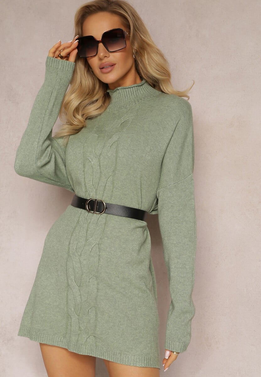 Czarny Sweter z Golfem Oversize z Ozdobnym Splotem i Wiskozą Varela