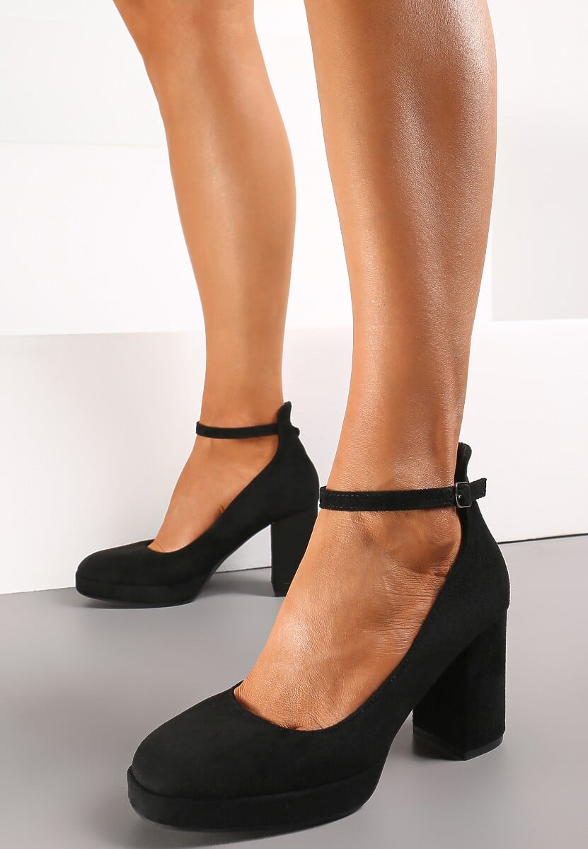 Czarne Czółenka na Słupku z Kwadratowym Noskiem Malenva