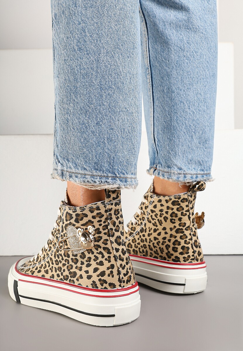 Panterkowe Trampki za Kostkę Ozdobione Aplikacją 3D Vizana