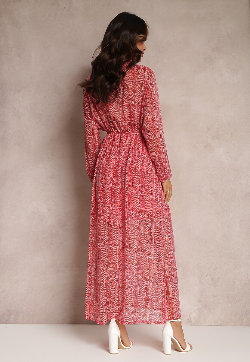 Czerwona Rozkloszowana Sukienka z Metaliczną Nitką i Sznurkiem Vivlit