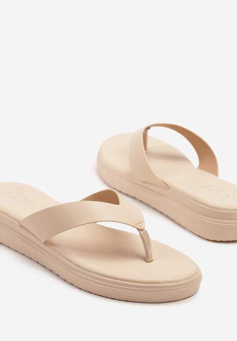 Beżowe Japonki na Grubej Podeszwie w Minimalistycznym Stylu Kinira