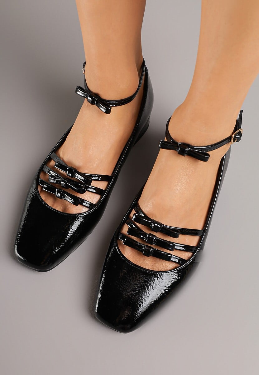 Czarne Czółenka Lakierowane Vices Mary Jane z Wkładką ze Skóry Naturalnej Rilunea