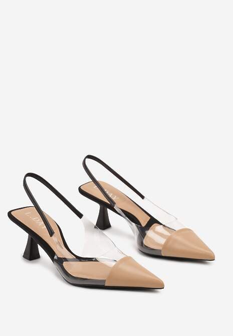 Czarne Sandały z Imitacji Skóry na Obcasie Typu Kaczuszka z Przezroczystymi Elementami Gravia