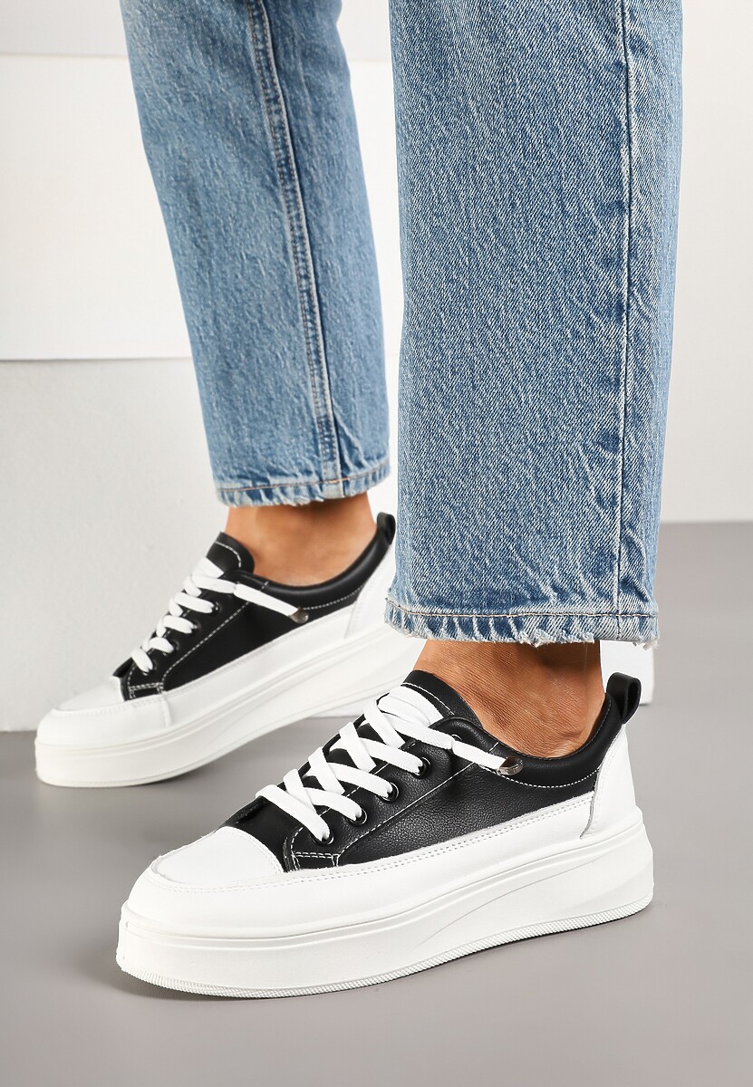 Czarne Trampki na Platformie z Niską Cholewką Fonathra