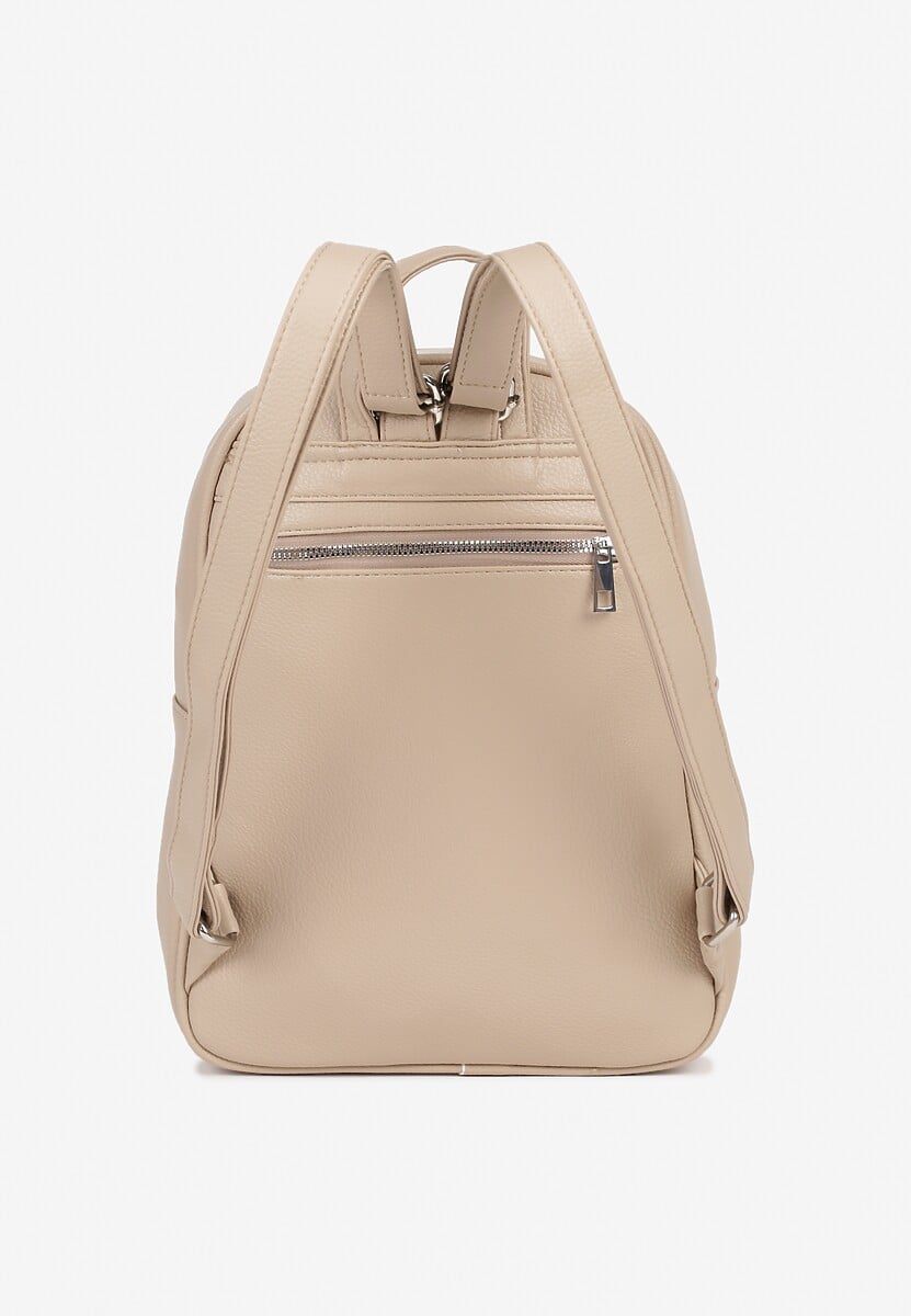 Ciemnobeżowy Trapezowy Plecak z Suwakiem z Frędzlami Idassea