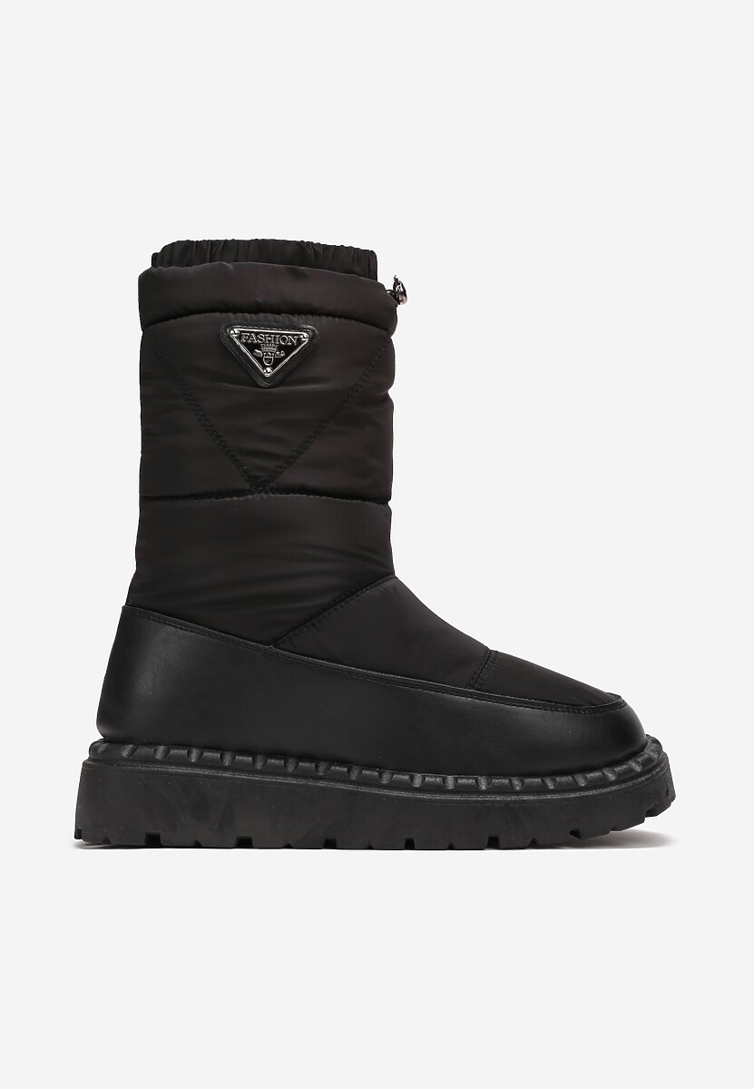 Czarne Pikowane Śniegowce ze Ściągaczem na Krawędzi Hasmenna