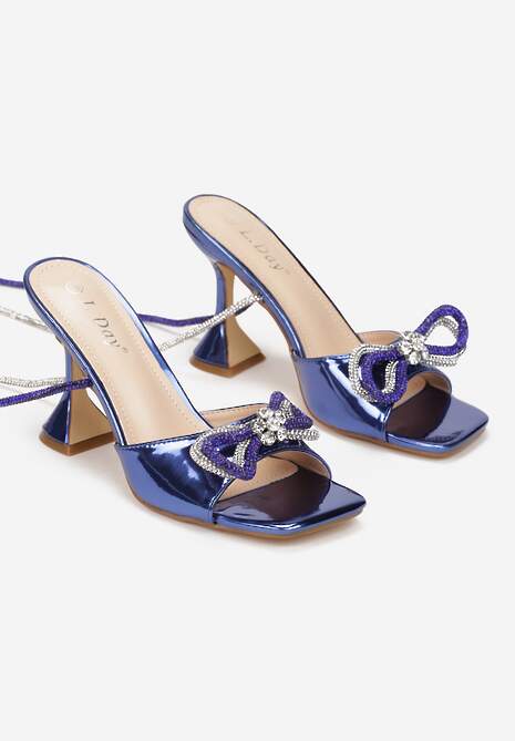 Niebieskie Sandały na Klepsydrowym Obcasie i Kokardką Vezi