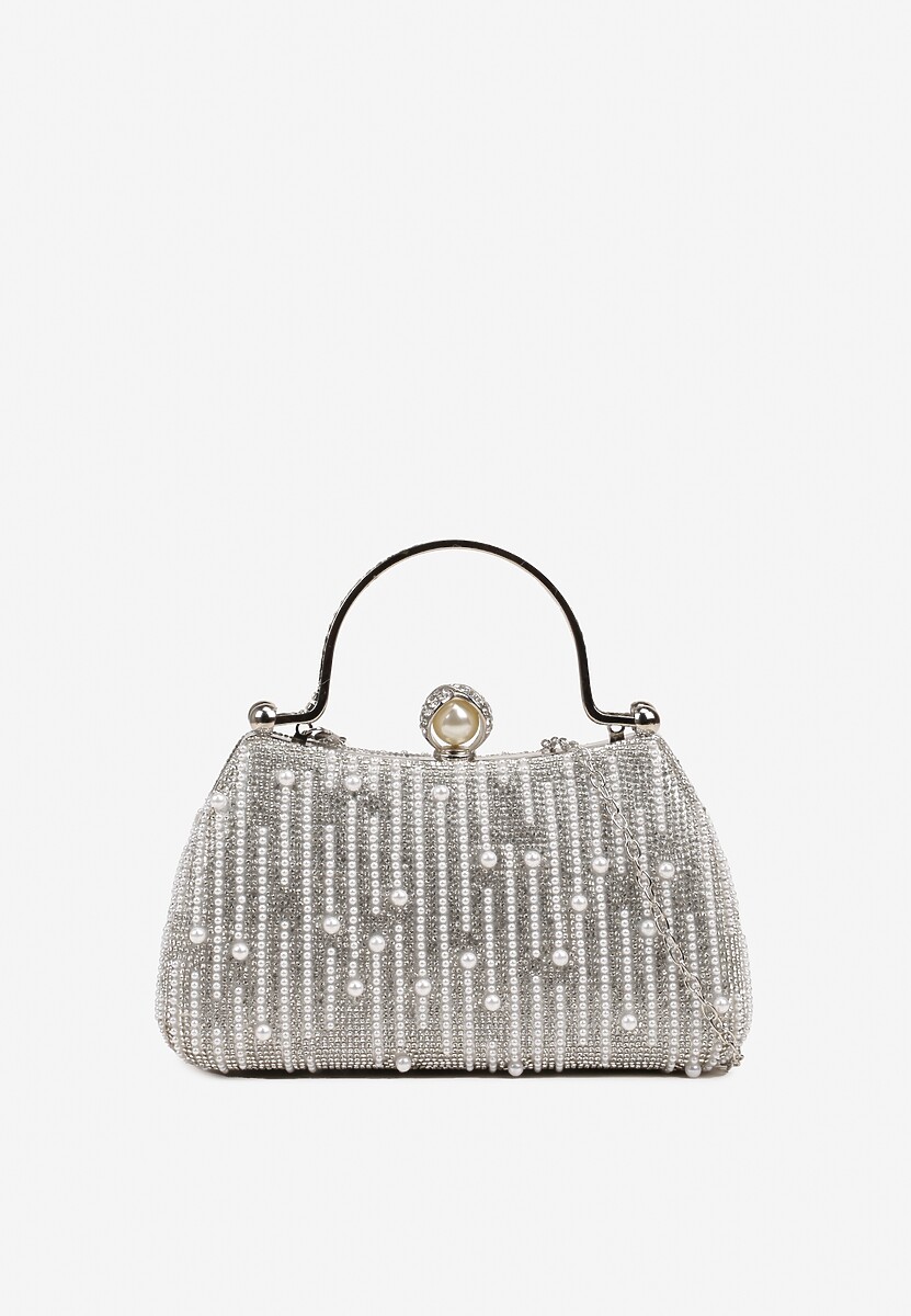 Srebrna Torebka Kopertówka z Cyrkoniami i Perełkami Fesinra