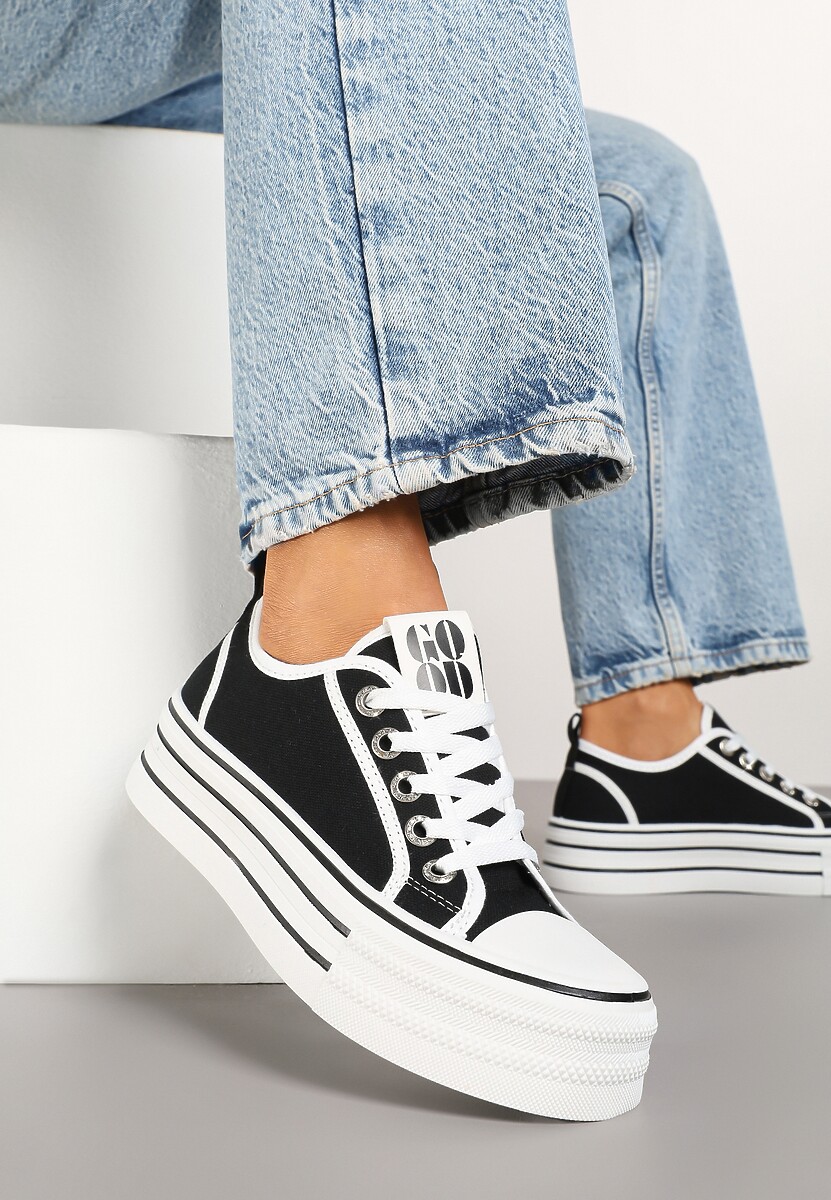 Czarne Trampki na Platformie Ozdobione Cyrkoniami Arenoria