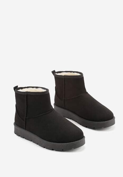 Czarne Klasyczne Śniegowce Wsuwane z Imitacji Zamszu Atuvitte