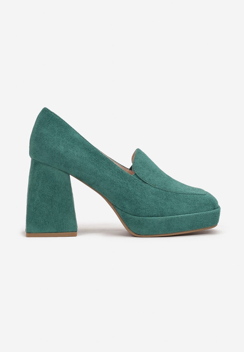 Zielone Półbuty na Geometrycznym Słupku z Kwadratowym Noskiem Vathuvie
