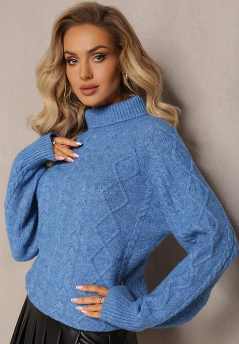 Niebieski Oversizowy Golf w Ozdobny Splot Jupiterra