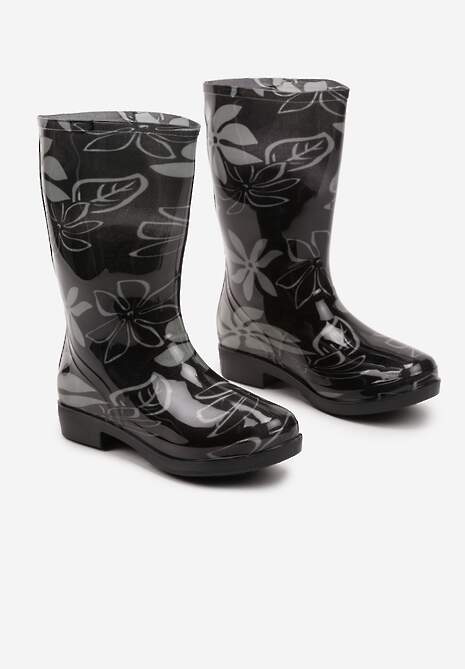 Czarno-Zielone Kalosze z Minimalistycznym Wzorem w Kwiaty Harivan
