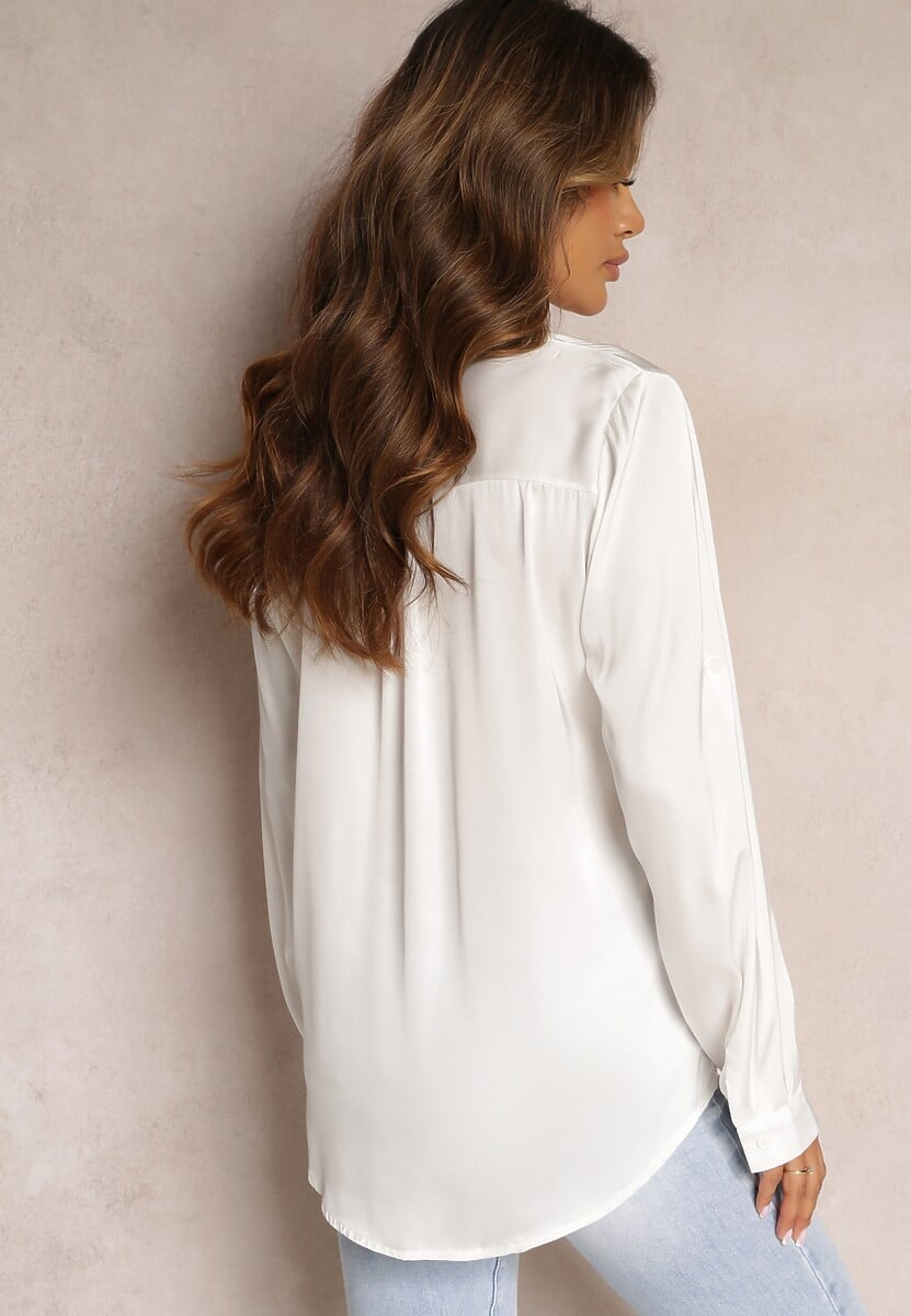 Biała Satynowa Koszula na Guziki Noccle