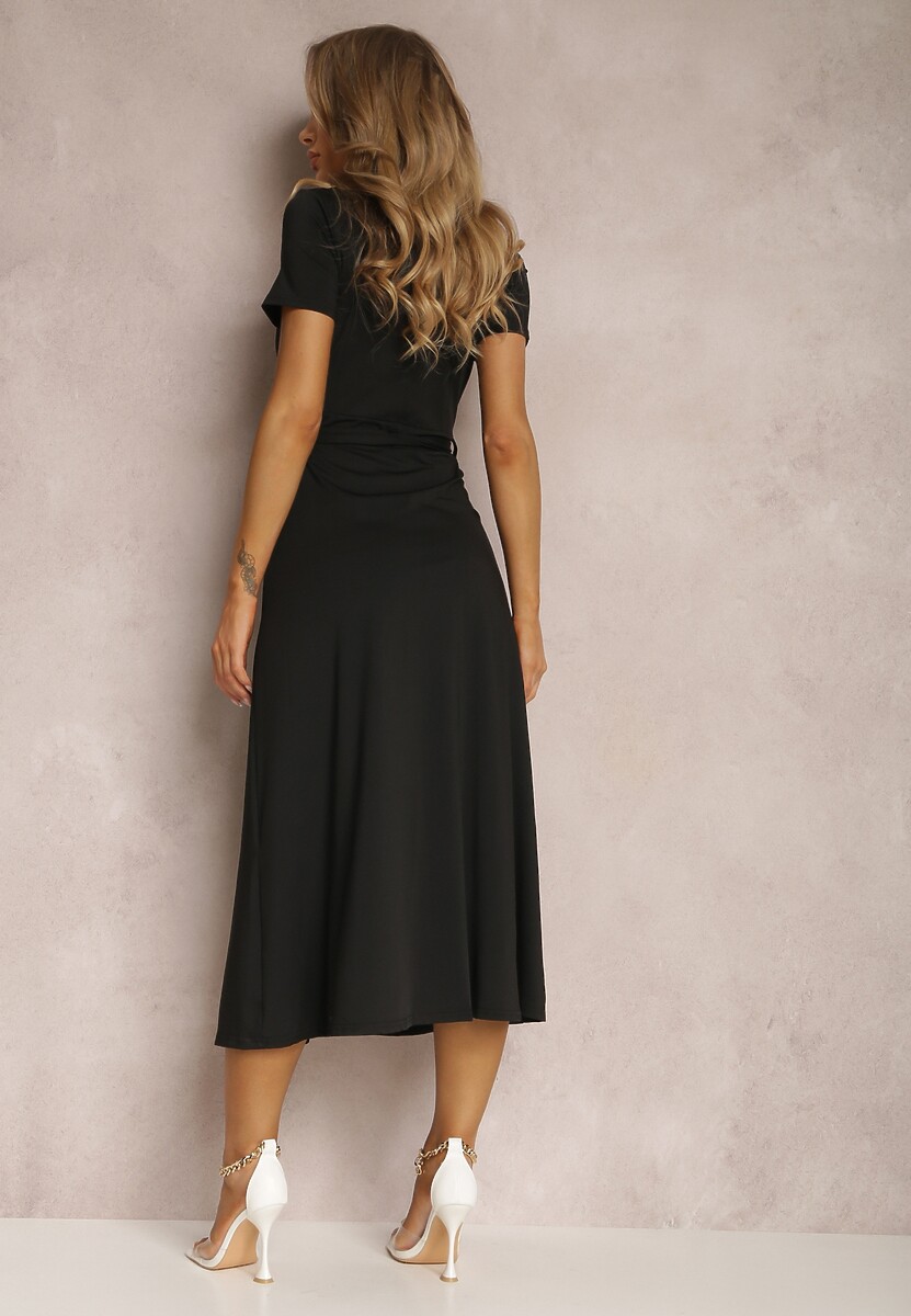 Czarna Sukienka Koszulowa z Wiązanym Paskiem Asheila